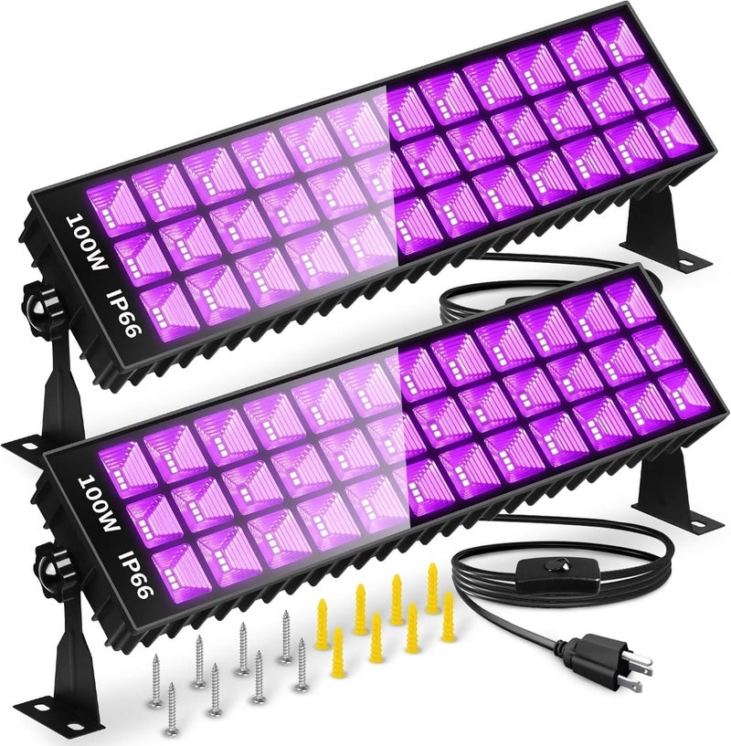 THECHAM Store 2 Pack 100W LED Black Lights Bar, Black Light for Glow Party, 385-400nm Blacklight Flood Light for Blacklight Party, Bedroom, Halloween, Fluorescent Poster, Body Paint - Image 1